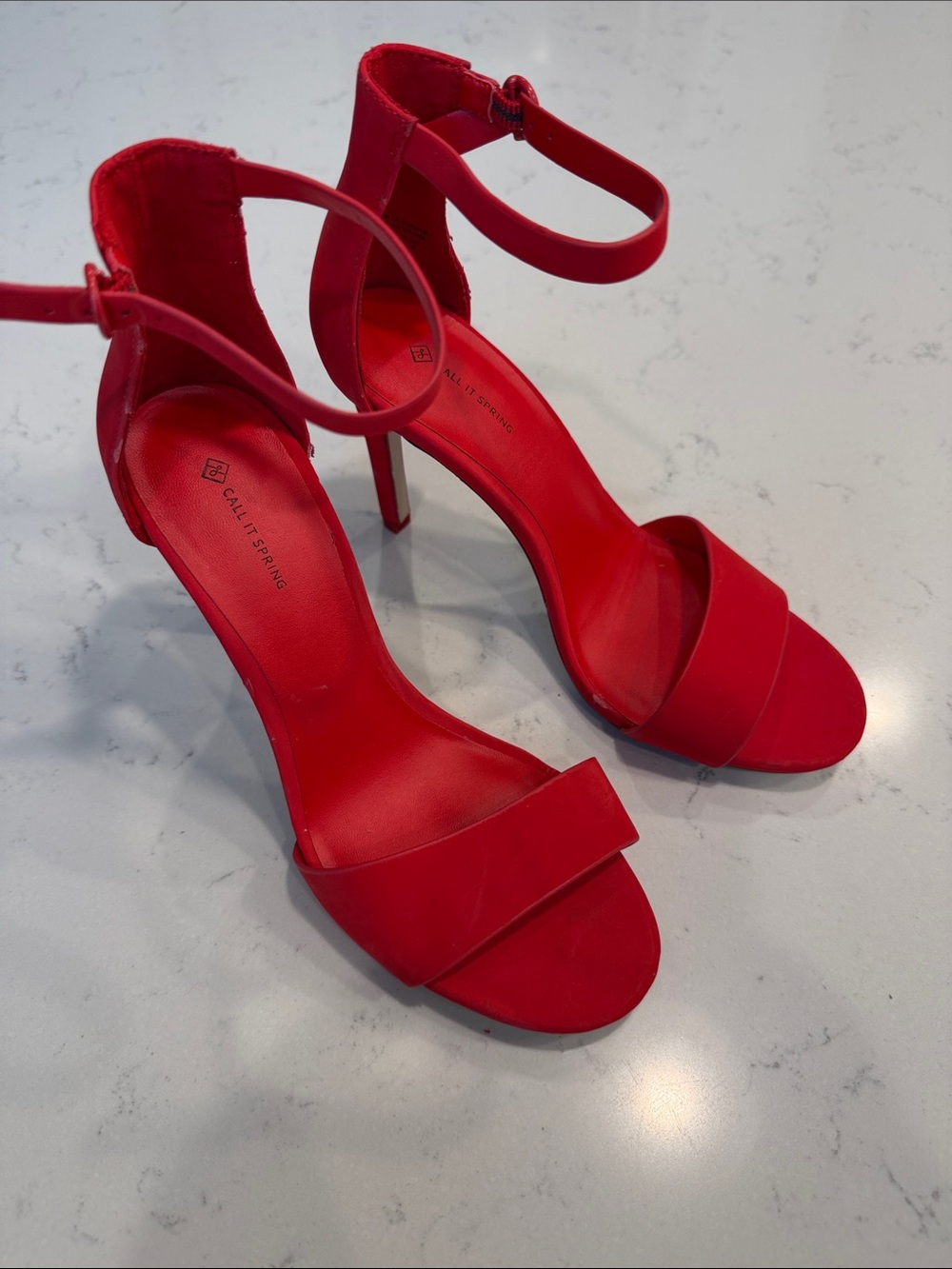 Call It Spring Red Ankle-Strap Open-Toe Stiletto Sandals